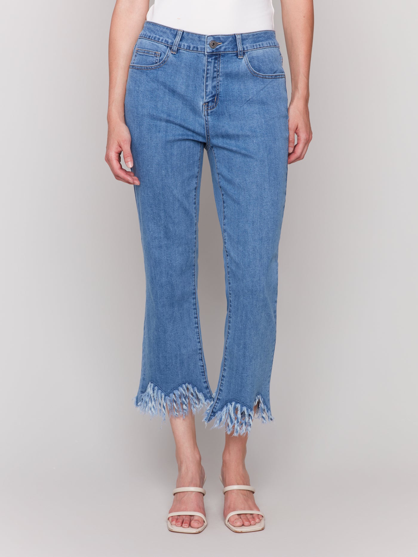 Cropped Jeans with Fringed Hem Charlie B