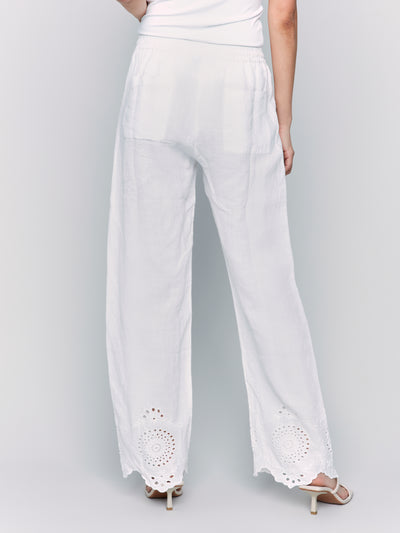 Pull-On Linen Pants with Eyelet Embroidery Charlie B