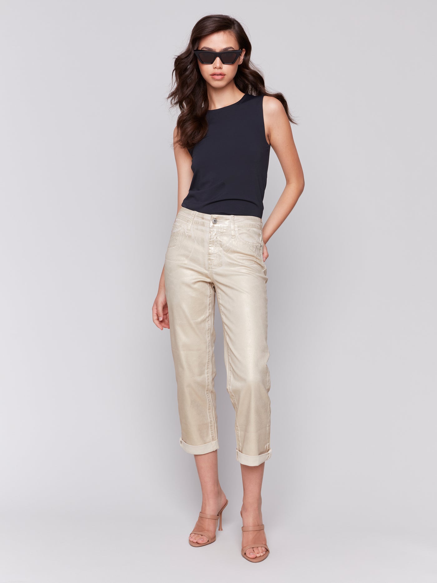 Foiled Straight Leg Pants with Cuffed Hem Charlie B