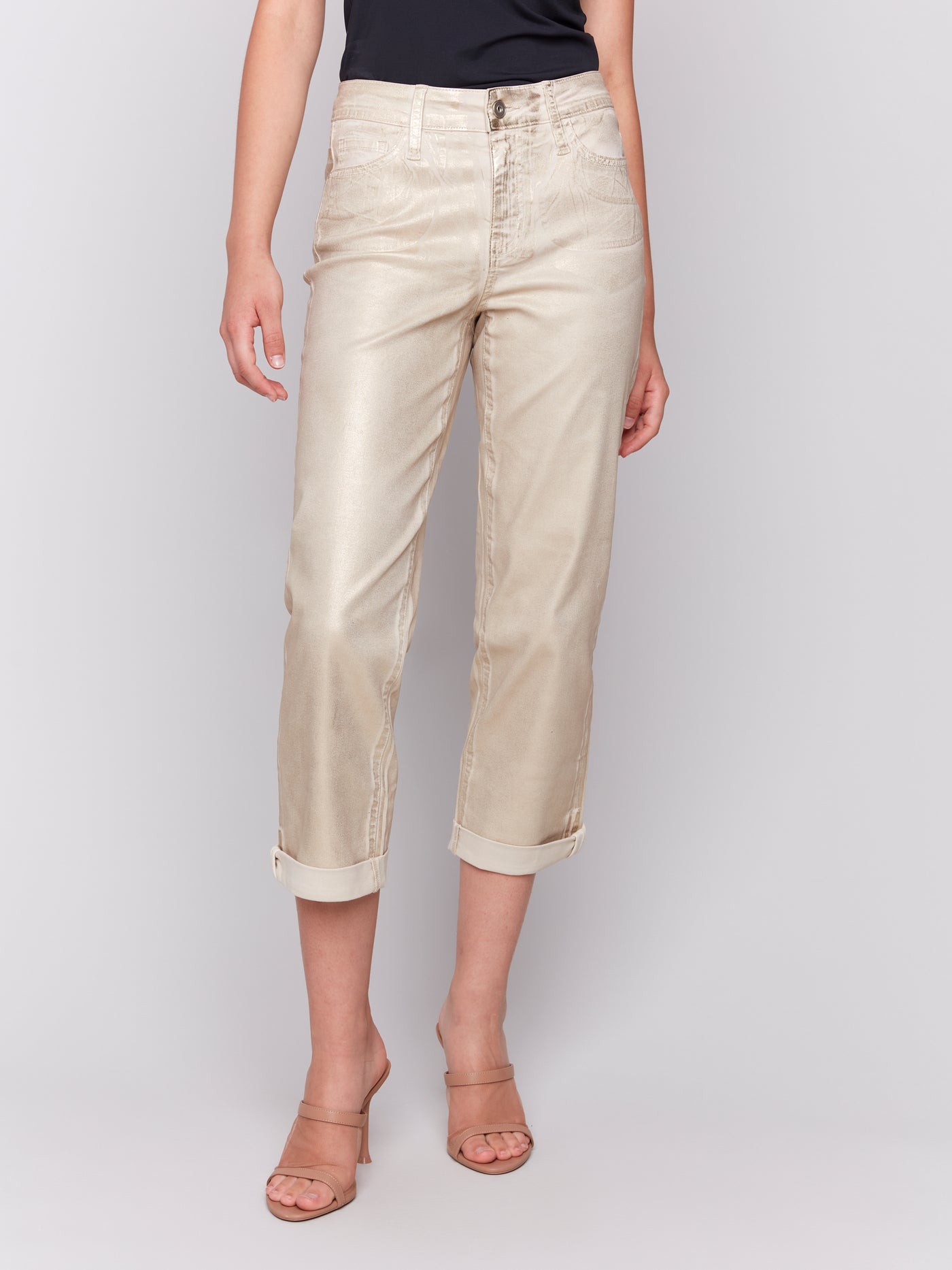 Foiled Straight Leg Pants with Cuffed Hem Charlie B