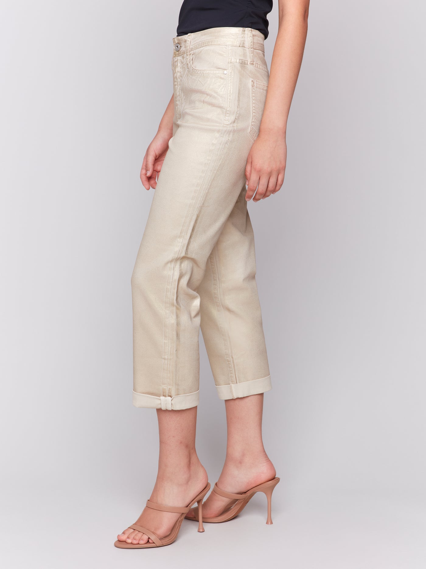 Foiled Straight Leg Pants with Cuffed Hem Charlie B