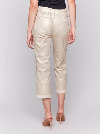 Foiled Straight Leg Pants with Cuffed Hem Charlie B