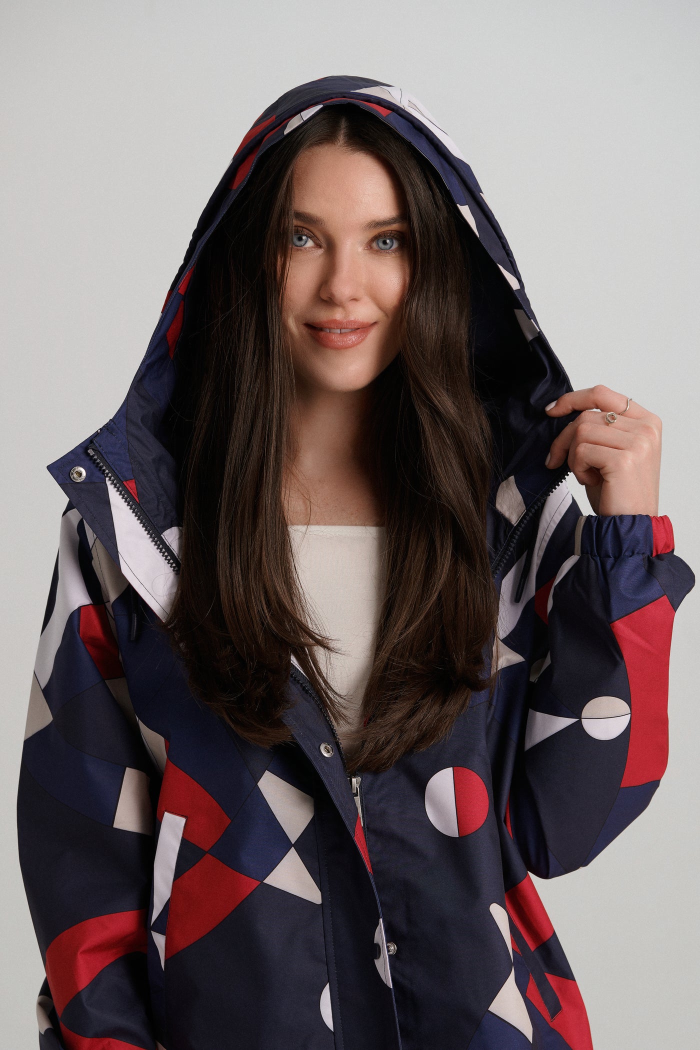 Geometric Printed Hooded Jacket Nikki Jones