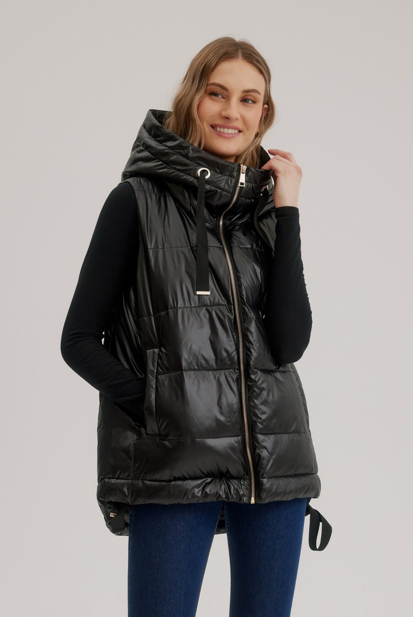 Quilted High – Low Vest W/ Grosgrain Trims Nikki Jones