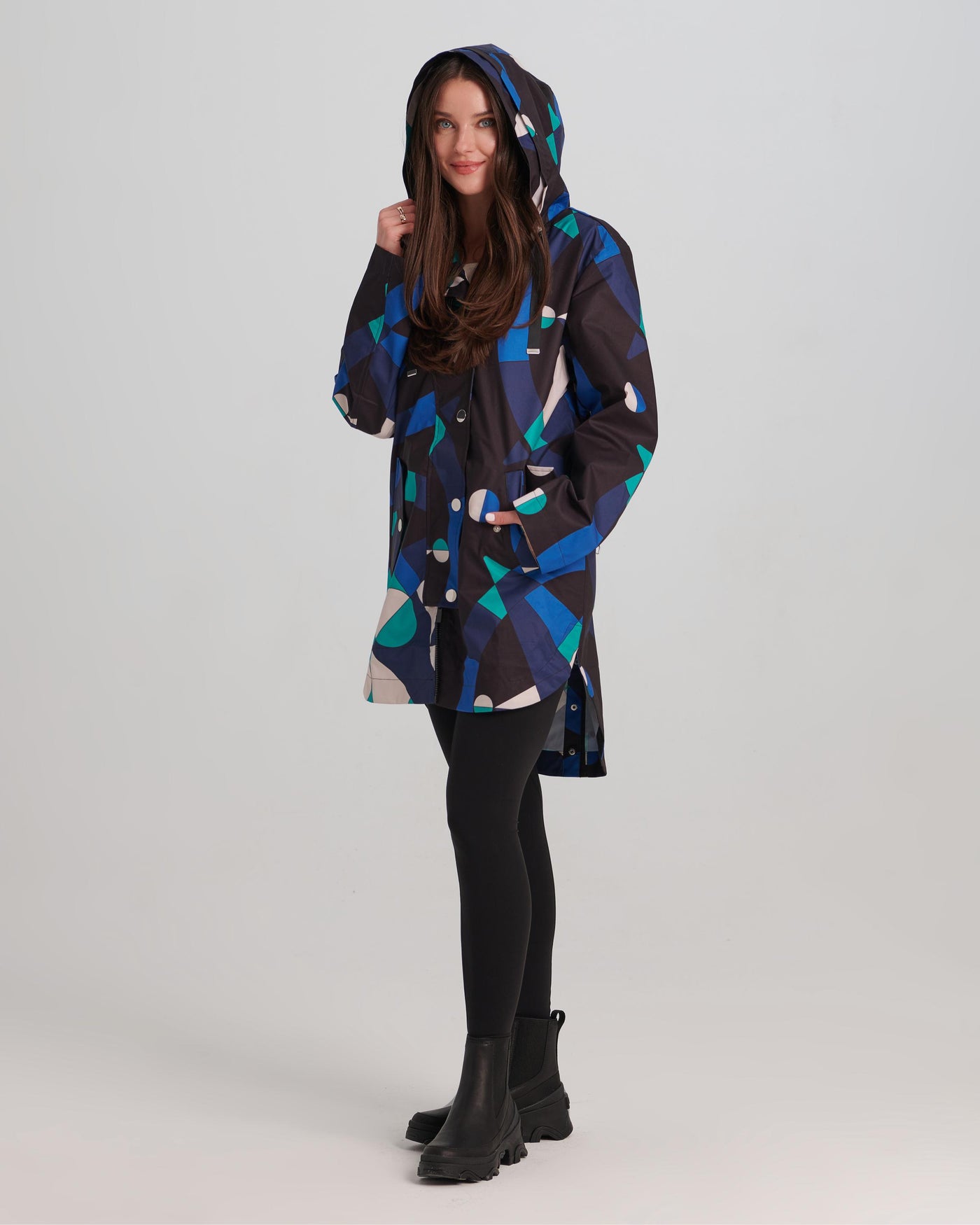 Geometric Printed Packable Hooded Anorak Nikki Jones