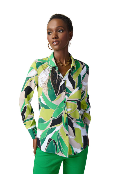 Tropical Print Woven Button Down Blouse Joseph Ribkoff