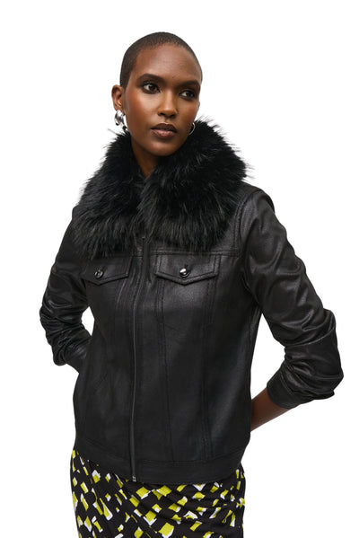 Faux Fur Collar Suede Jacket Joseph Ribkoff