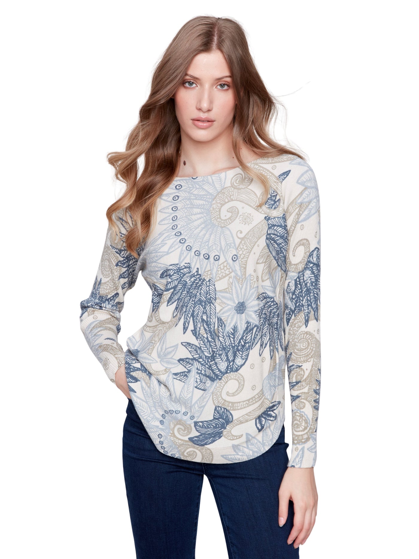 Printed Plush Knit Sweater Charlie B