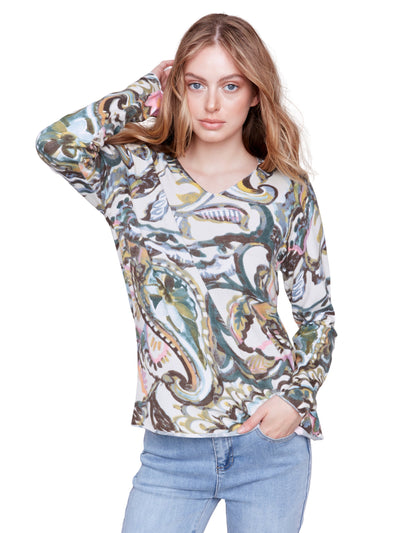 Printed V-Neck Sweater Charlie B