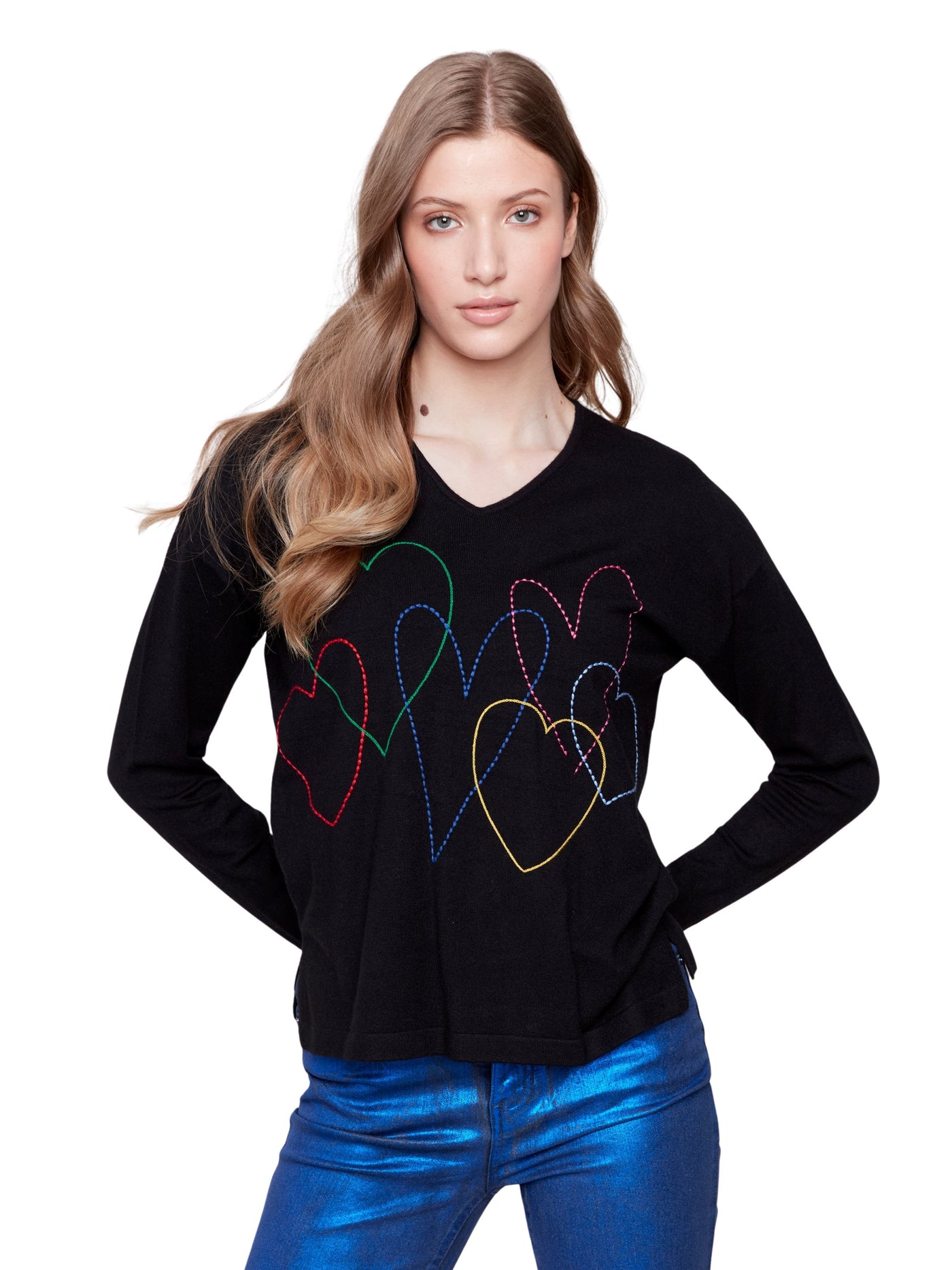 Heart Stitch V-Neck Sweater Charlie B