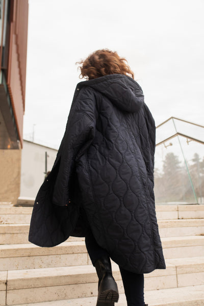 Quilted Maxi Shacket with Hood Sympli