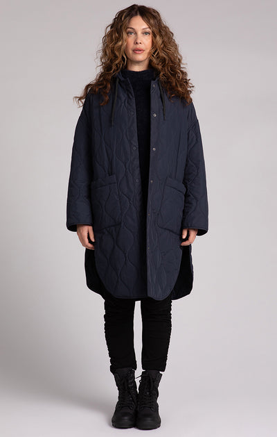 Quilted Maxi Shacket with Hood Sympli